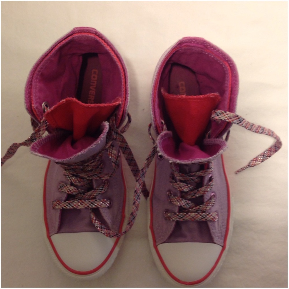 Junior's Purple Double Tongue High Top Converse - Picture 7 of 8